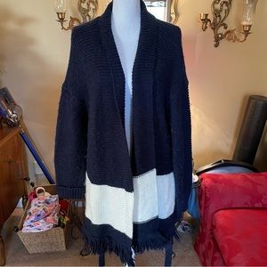LOFT Knit Navy Blue & Cream Sweater